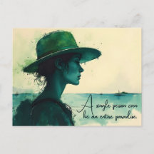 Retrato de mujer en acuarela vintage junto al mar 