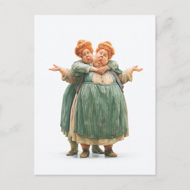 Postal Retrato de mujeres gemelas caprichosas (Anverso)