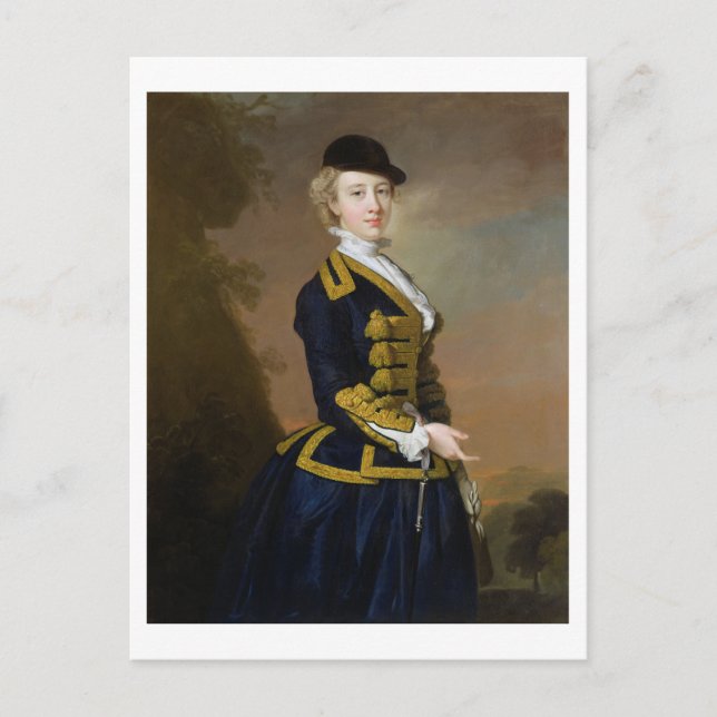 Postal Retrato de Nancy Fortesque con un ri azul oscuro (Anverso)