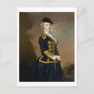 Postal Retrato de Nancy Fortesque con un ri azul oscuro