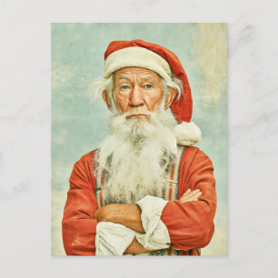 Postal Retrato de Navidad de Papá Noel Antiguo Gruñón