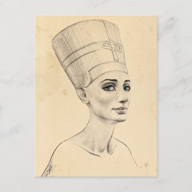 Postal Retrato de Nefertiti dibujando papiro del Antiguo  (Anverso)