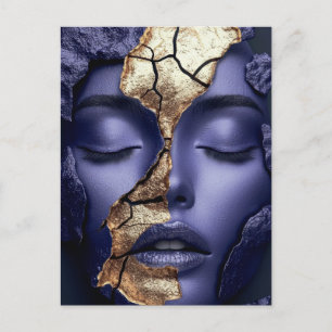 Postal Retrato de niña Kintsugi dorada