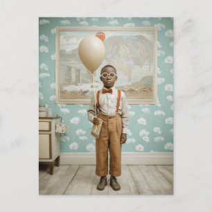 Postal Retrato de Niño Antiguo con Globo