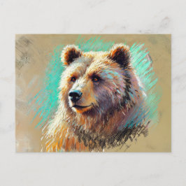 Postal Retrato de oso marrón Pastel Chalk Artwork