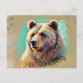 Postal Retrato de oso marrón Pastel Chalk Artwork