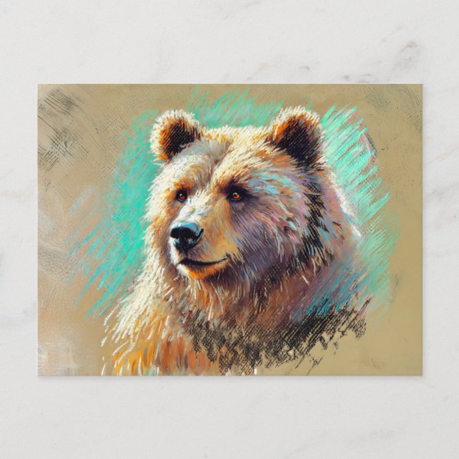 Postal Retrato de oso marrón Pastel Chalk Artwork (Anverso)