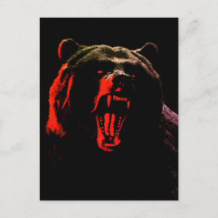 Postal Retrato de Oso Salvaje Oscuro con Iluminación Dram