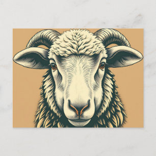 Postal Retrato de oveja vintage al estilo rústico