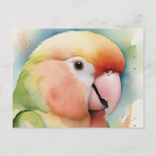 Postal Retrato de pájaro del amor con acuarela moderna