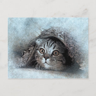 Postal Retrato De Peek A Boo Kitty   Resumen   Acuarela