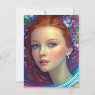 Postal Retrato de pelo arcoiris encantado