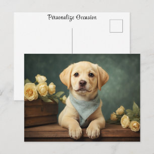 Postal Retrato de perro cachorro Labrador Retriever vinta