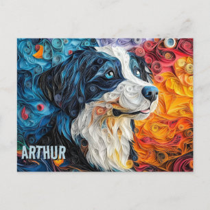 Postal Retrato de perro de arte de quilling en papel de B