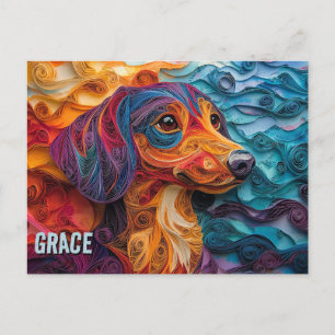 Postal Retrato de perro de arte de quilling en papel de D