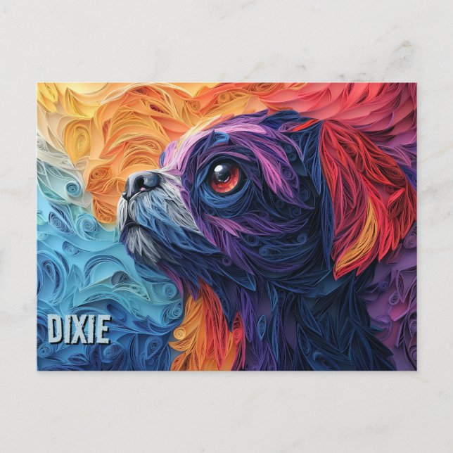 Postal Retrato de perro de arte de quilling en papel de G (Anverso)