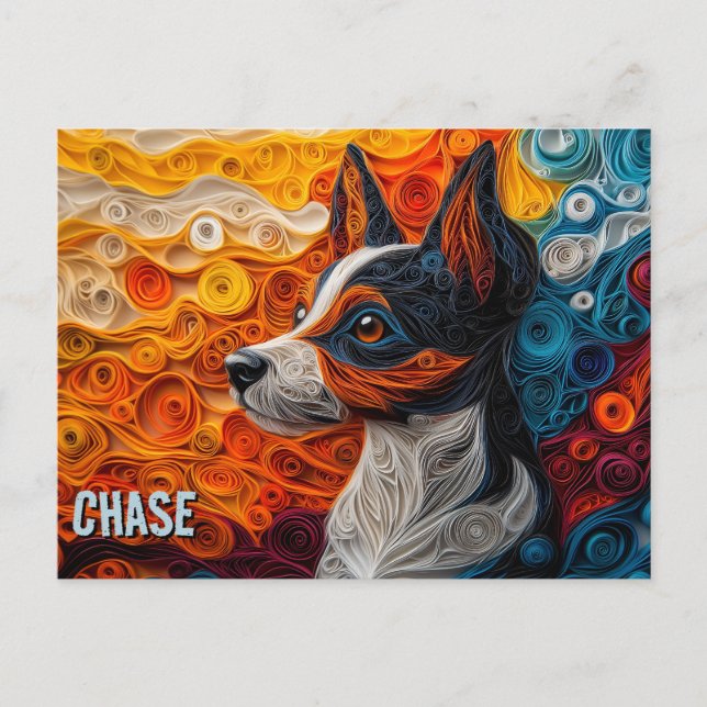 Postal Retrato de perro de arte de quilling en papel de T (Anverso)