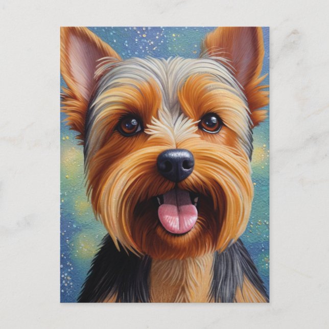 Postal Retrato de perro de Yorkshire Terrier Pointillism (Anverso)