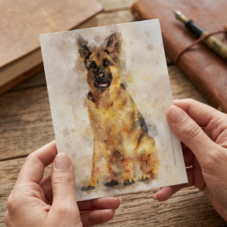 Postal Retrato de perro pastor alemán al acuarela Arte