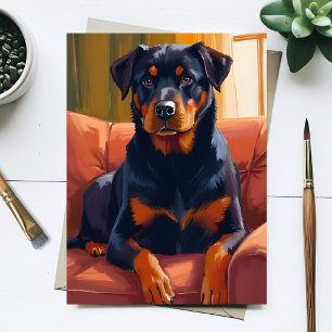 Postal Retrato de perro Rottweiler Pintura de mascota Acu
