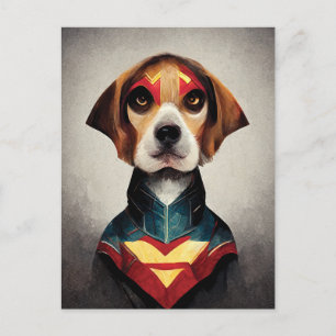 Postal Retrato de perro superhéroe   Beagle