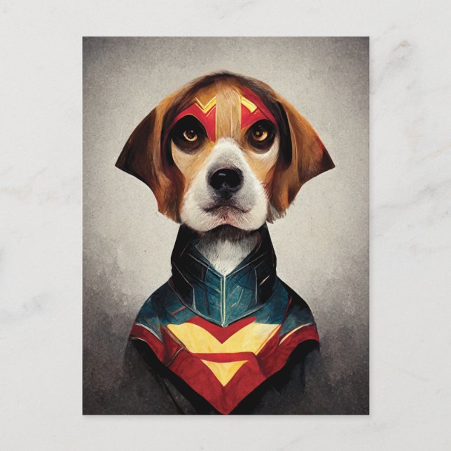 Postal Retrato de perro superhéroe | Beagle (Anverso)
