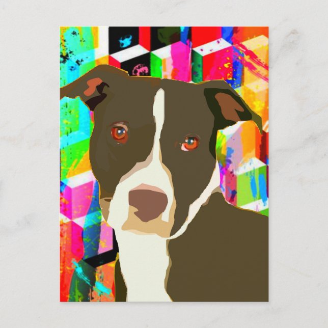 Postal Retrato de Pitbull Pop Art (Anverso)