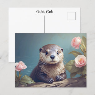 Postal Retrato de Rosa de Otter Cub de Vintage