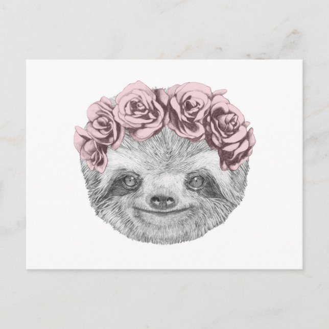 Postal Retrato De Sloth | Floral Head Wreath (Anverso)
