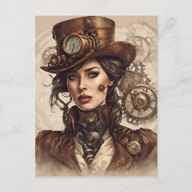 Postal Retrato de Steampunk de una mujer en Victoria (Anverso)