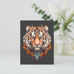 Postal Retrato de tigres, diseño minimalista color naranj