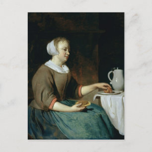 Postal Retrato de un Chica sentado en una mesa