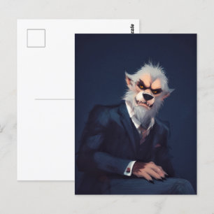 Postal Retrato de un hombre lobo en un traje