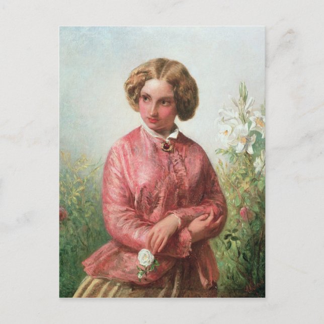 Postal Retrato de un joven chica con un rosa (Anverso)