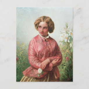 Postal Retrato de un joven chica con un rosa