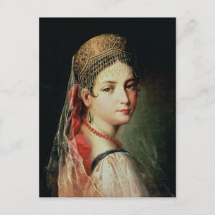 Postal Retrato de un joven Chica en Sarafan y