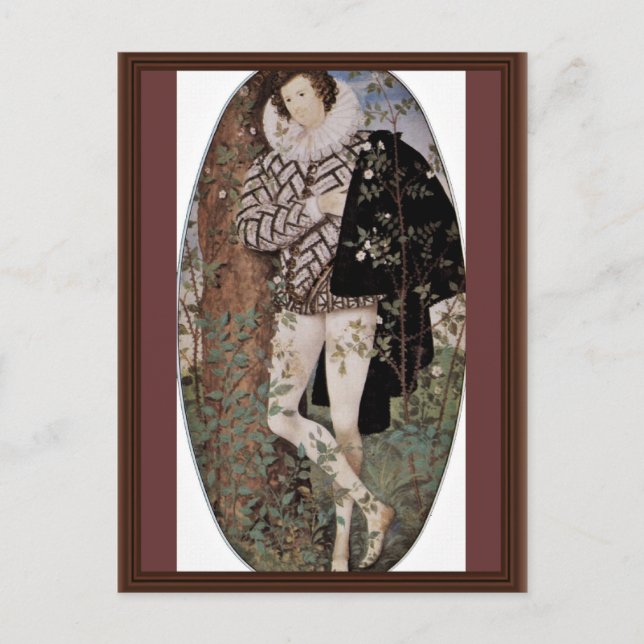 Postal Retrato De Un Joven Con Rosas Oval De Nichola (Anverso)