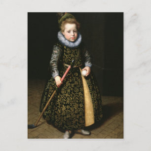 Postal Retrato de un niño de cuatro años con club y