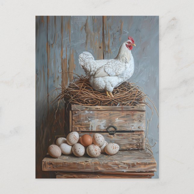 Postal Retrato de un pollo con huevos (Anverso)
