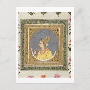 Postal Retrato de una dama sosteniendo un pétalo de loto,