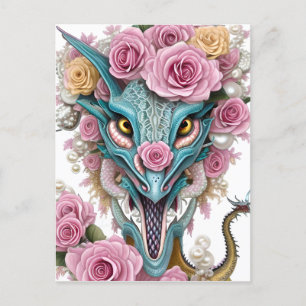 Postal Retrato de una hermosa cabeza de dragón rosa capri