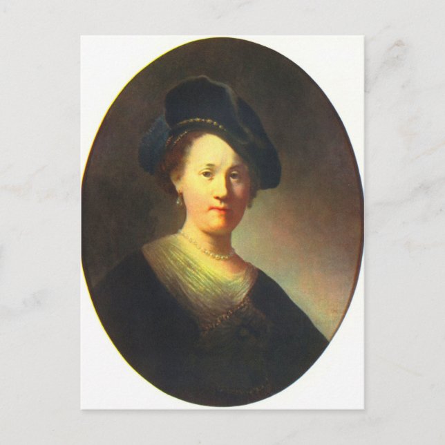Postal Retrato de una joven con Beret por Rembrandt (Anverso)