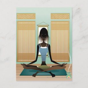 Postal Retrato de una joven haciendo yoga