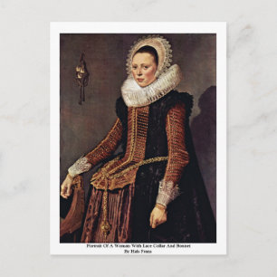 Postal Retrato De Una Mujer Con Collar De Lace Y Bonnet