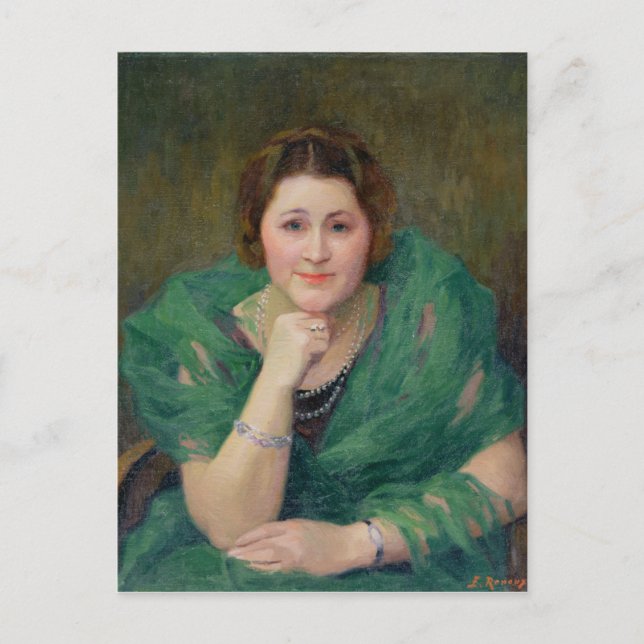 Postal Retrato de una mujer rusa con bufanda verde (Anverso)