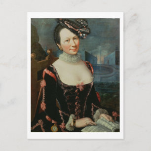 Postal Retrato de una mujer sosteniendo una puntuación mu