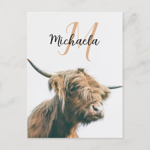 Postal Retrato de vaca de Highland nombre personalizado m