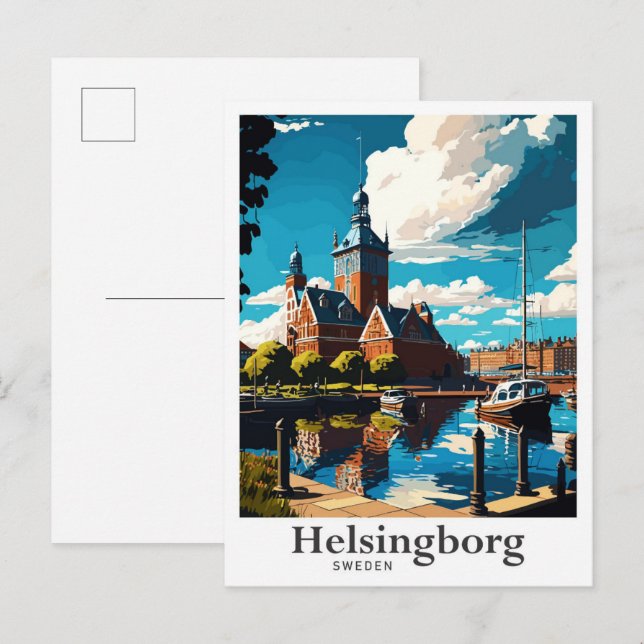 Postal Retrato de viaje artístico de Helsingborg Suecia (Anverso / Reverso)