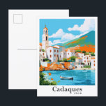 Postal Retrato de viaje vintage de Cadaqués España<br><div class="desc">Ilustracion de pintura de dibujos de dibujos animados de Cadaqués España</div>