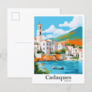 Postal Retrato de viaje vintage de Cadaqués España